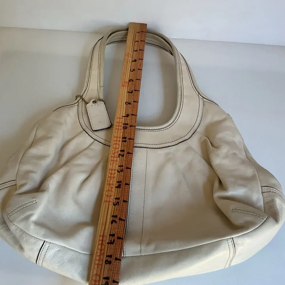 Vintage Coach Ergo 12248 Pleated Kisslock Cream Leather Satchel Y2K